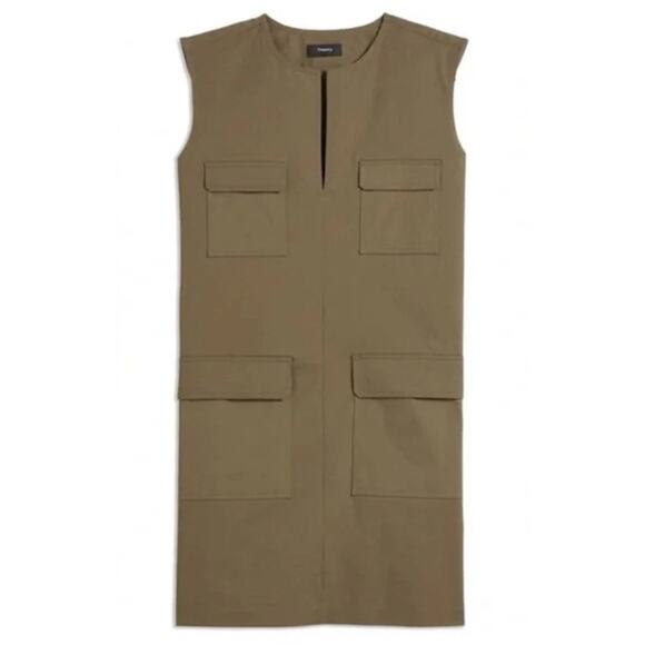 THEORY olive green Utilitarian cargo chino sleeveless minimalist tunic dress - Picture 1 of 14